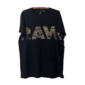 G Star Raw Black Green Camo Logo Front Short Sleeve Tshirt Mens Size XLarge